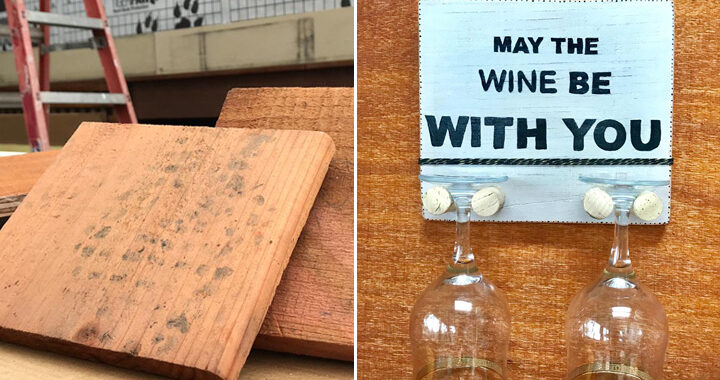 Wood scraps turn into charming wine glass holders to hang in your wall